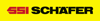 SSI Schäfer company logo with red text on a bright yellow background.