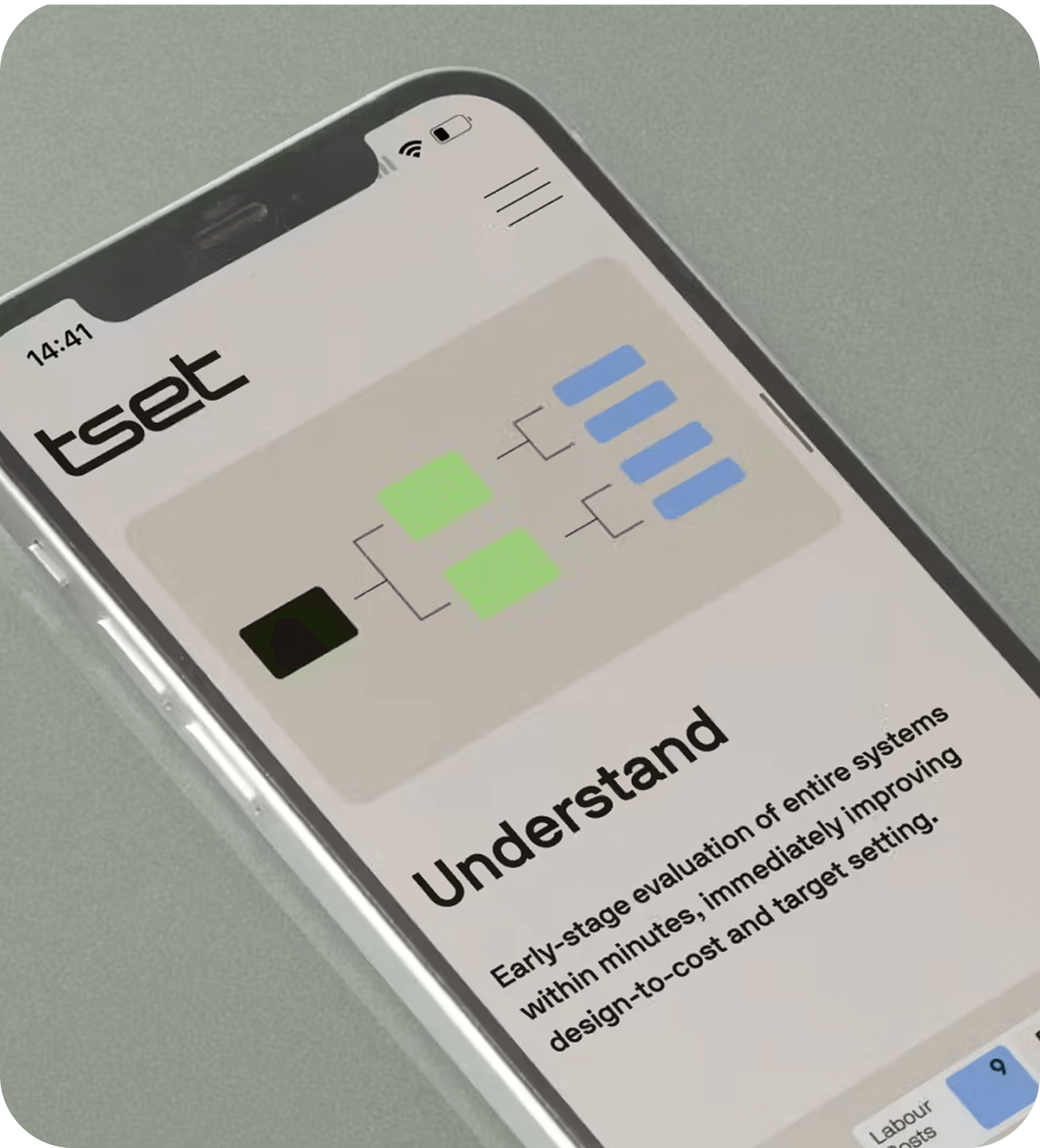Tset's software overview shown on the mobile app