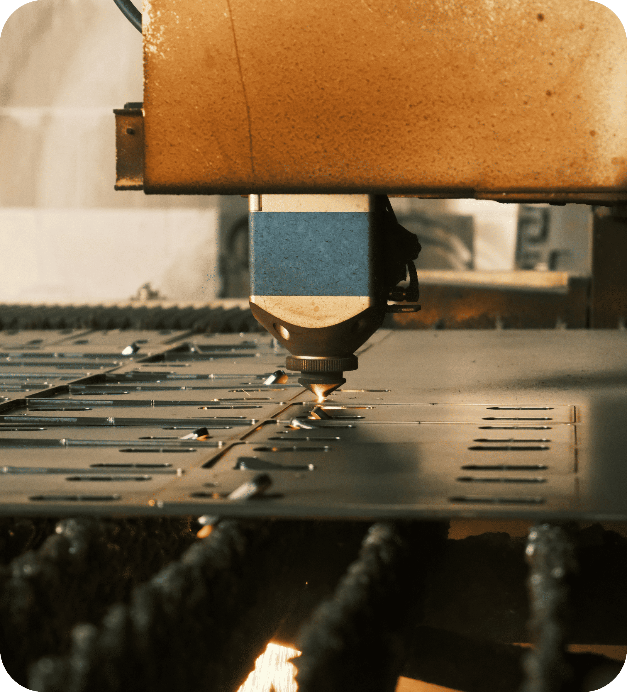 Industrial laser cutting machine processing metal sheets