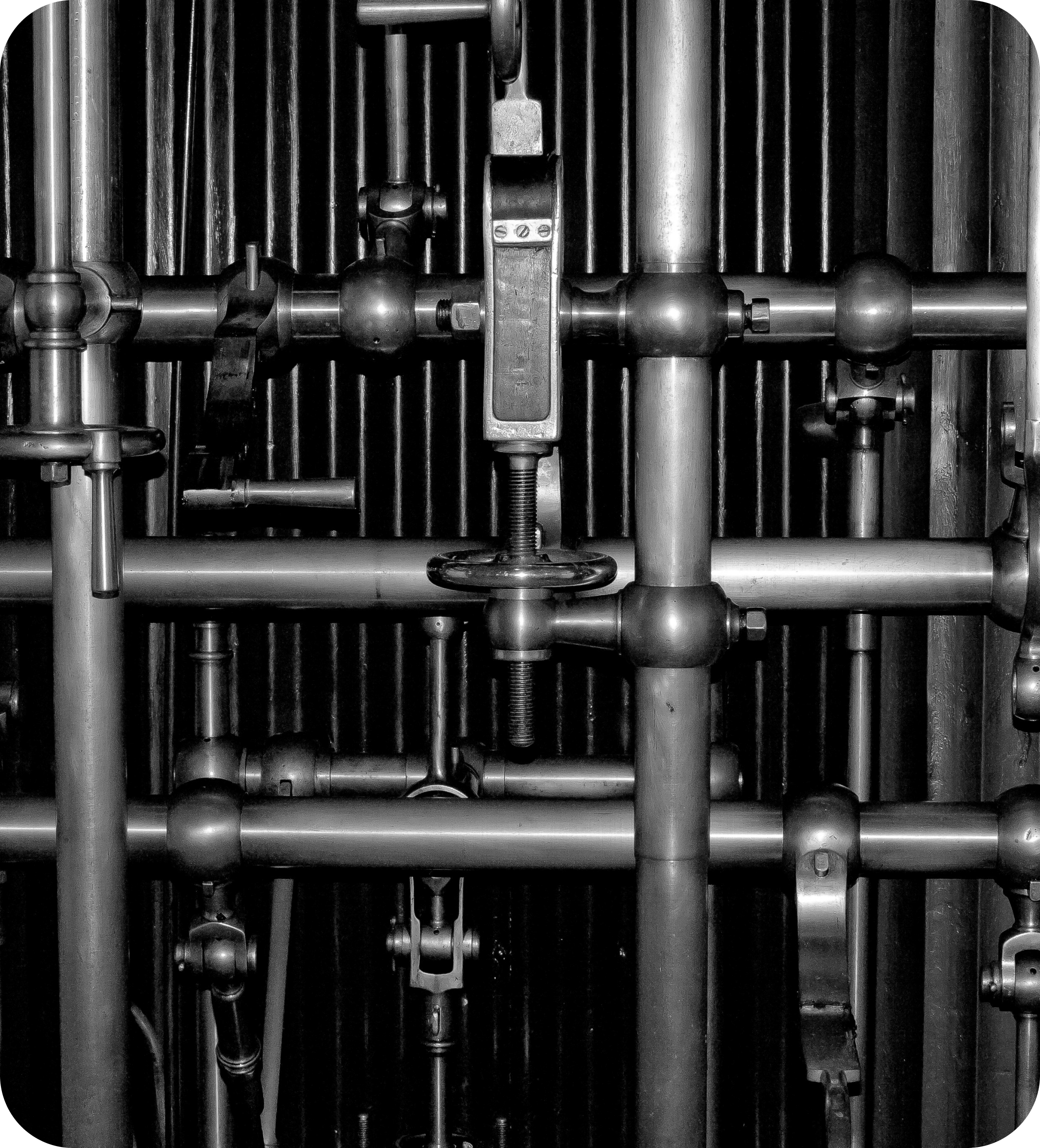 Complex industrial piping system with metal joints and valves