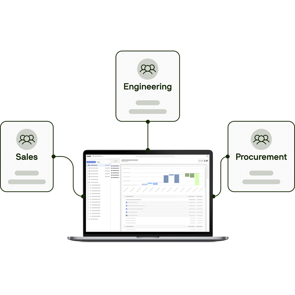 Tset platform connecting Sales, Engineering, and Procurement teams with shared cost insights to enable faster and more informed quoting decisions. Tset platform connecting Sales, Engineering, and Procurement teams with shared cost insights to enable faster and more informed quoting decisions.