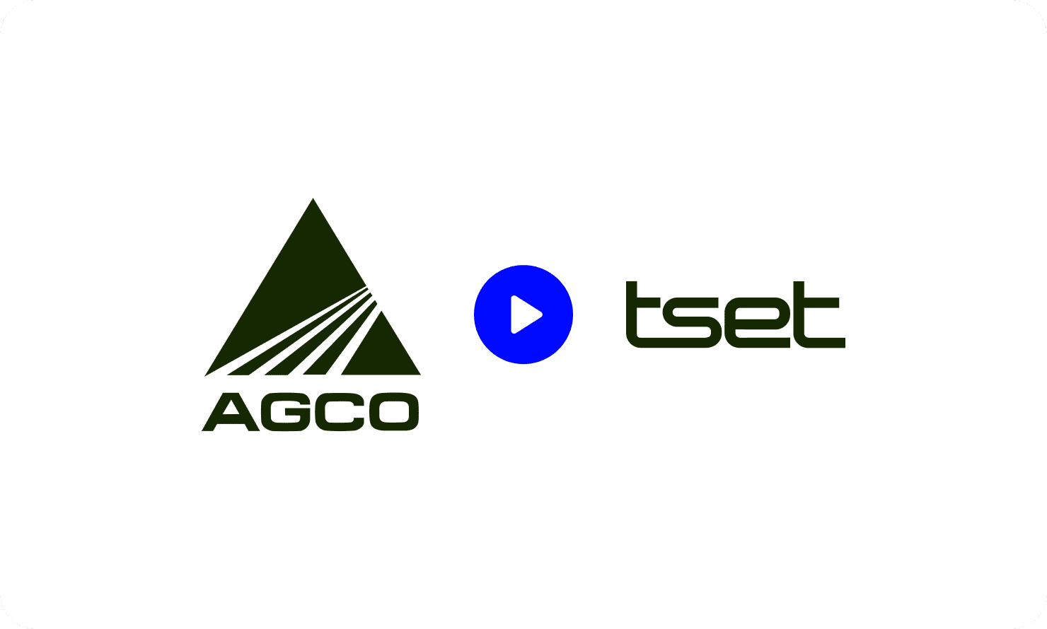 Logos of AGCO and Tset with a play button between them, representing a webinar partnership.