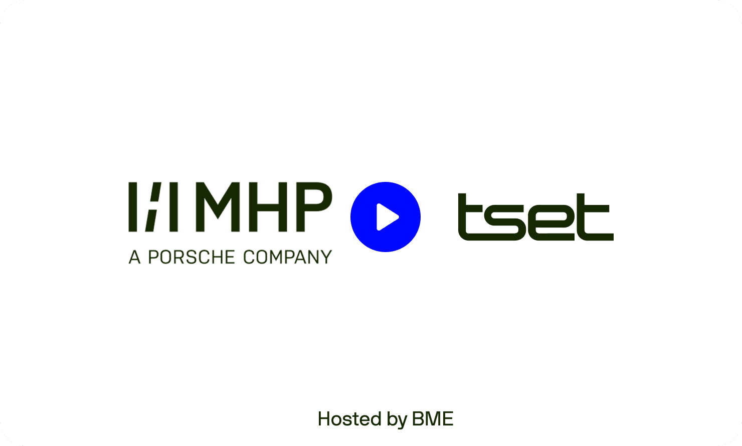 MHP logo with Porsche affiliation and Tset logo with a play button in between, noting a webinar hosted by BME.