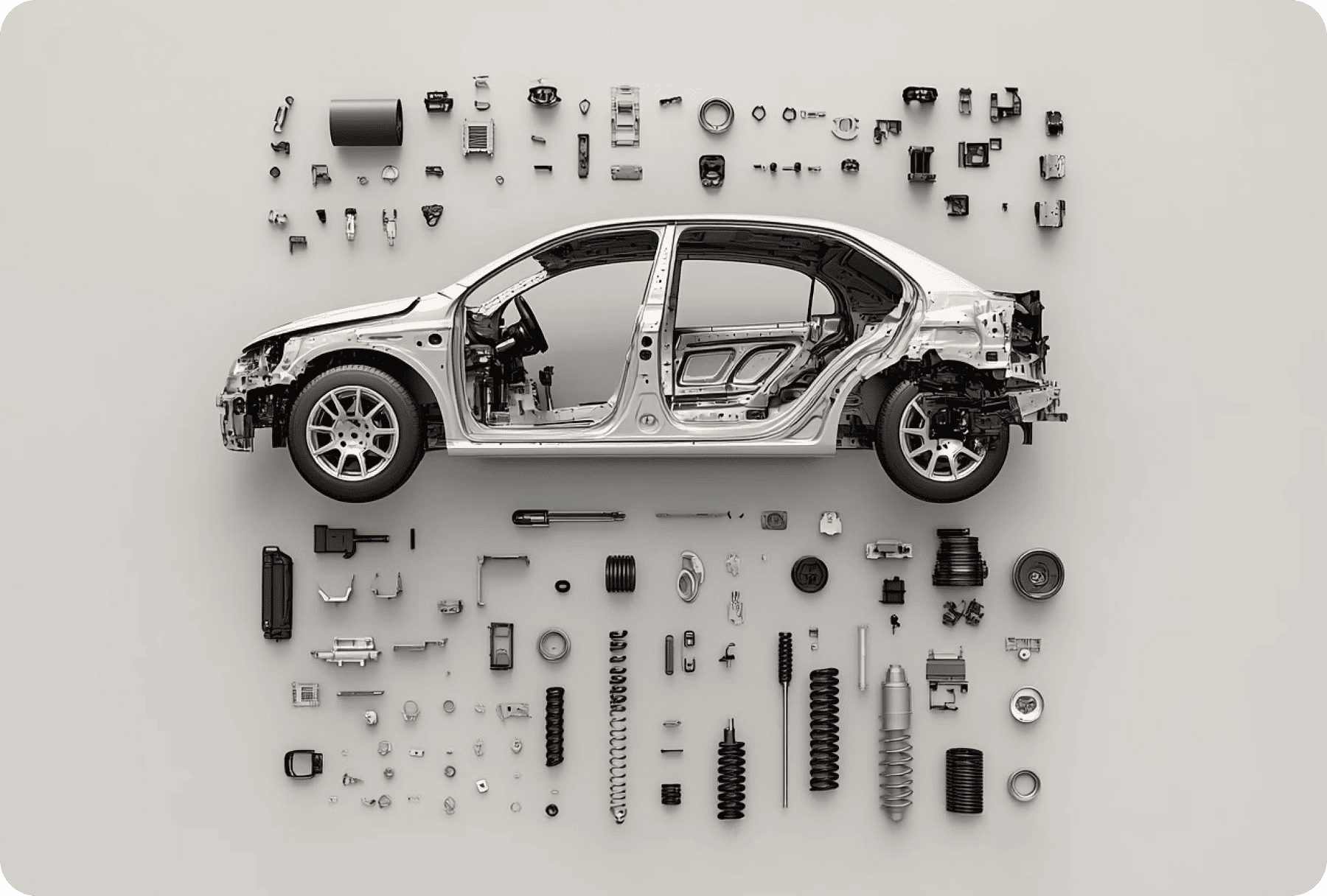 Automotive component breakdown used for product cost analysis and should costing in manufacturing with Tset software.